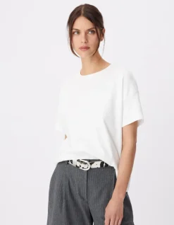Tee-shirt col rond blanc broderie chevrons dos Femme