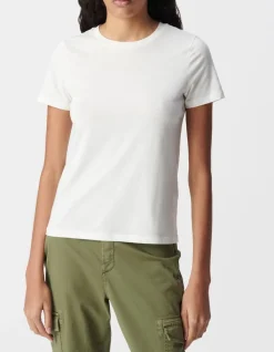 Tee-shirt col rond blanc broderie chevrons dos Femme