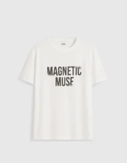 Tee-shirt col rond blanc print message Femme