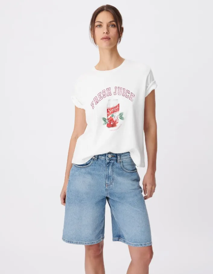 Tee-shirt col rond blanc visuel canette et messages Femme