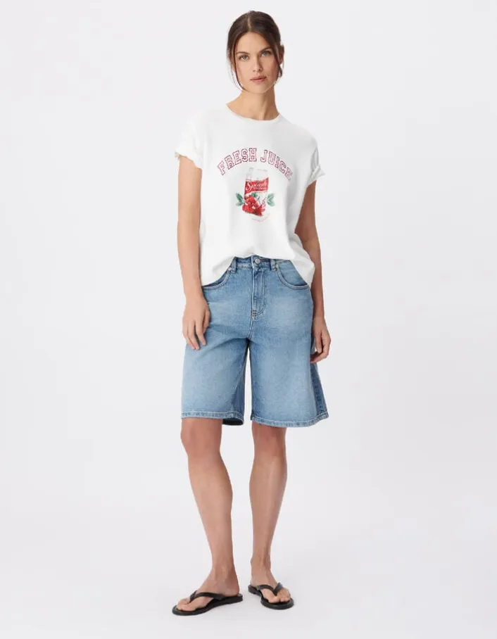 Tee-shirt col rond blanc visuel canette et messages Femme