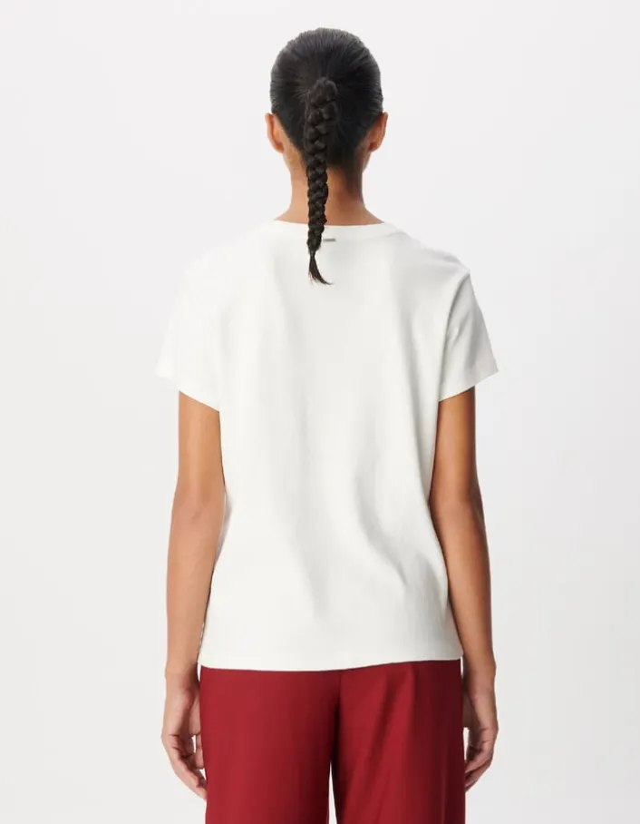 Tee-shirt col rond blanc visuel immeuble Femme
