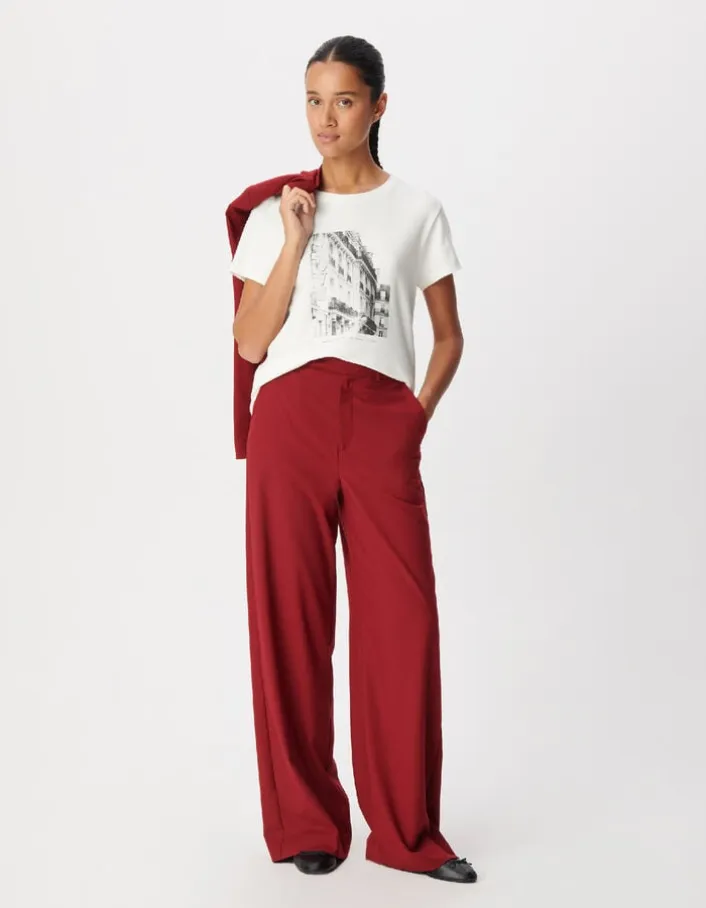 Tee-shirt col rond blanc visuel immeuble Femme