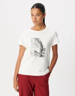 Tee-shirt col rond blanc visuel immeuble Femme