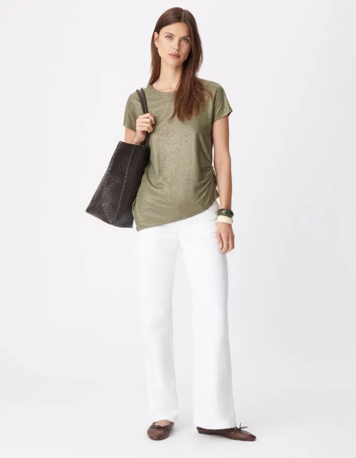 Tee-shirt col rond kaki lurex asymétrique Femme