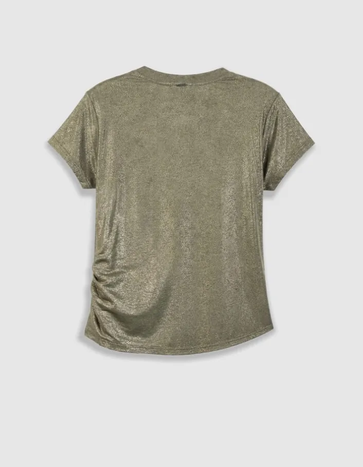 Tee-shirt col rond kaki lurex asymétrique Femme