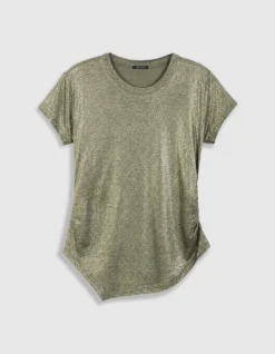 Tee-shirt col rond kaki lurex asymétrique Femme