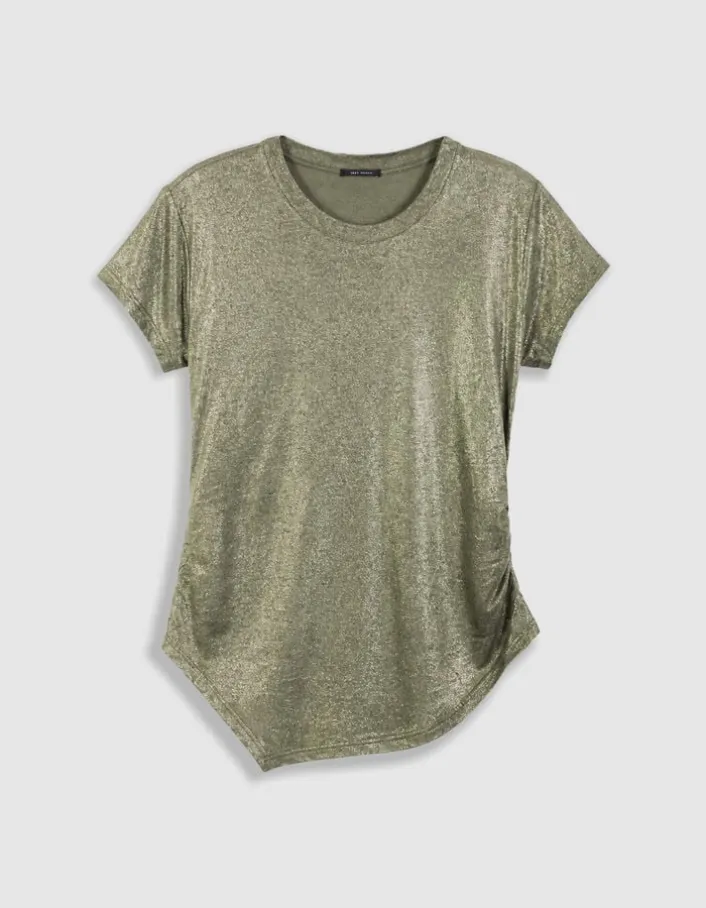 Tee-shirt col rond kaki lurex asymétrique Femme
