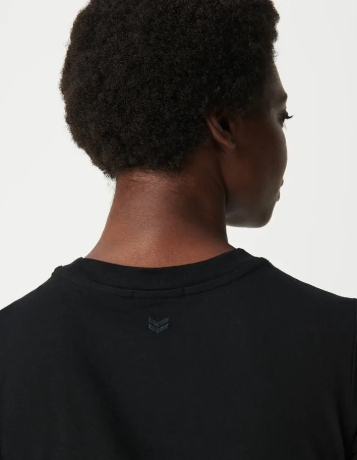 Tee-shirt col rond noir broderie chevrons dos Femme