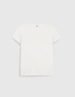 Tee-shirt col V blanc broderie message Femme