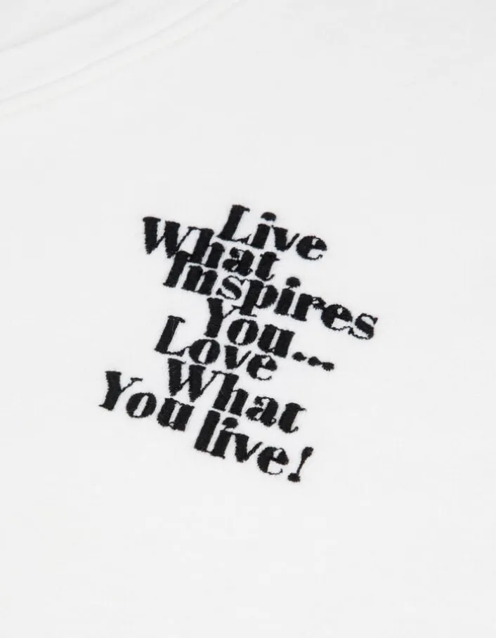Tee-shirt col V blanc broderie message Femme