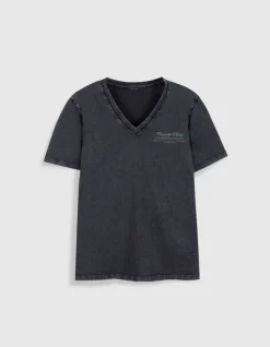 Tee-shirt col V gris maxi visuel dos Femme