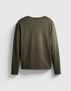 Tee-shirt col V kaki décor strass col Femme