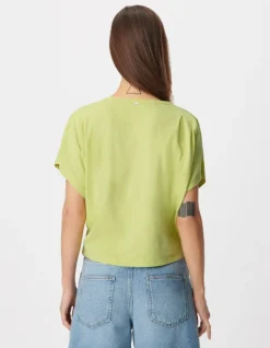 Tee-shirt col V vert à message Femme