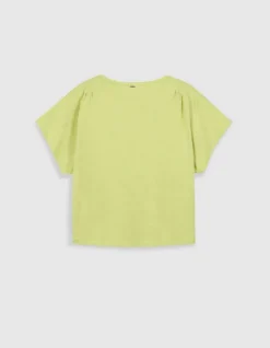 Tee-shirt col V vert à message Femme