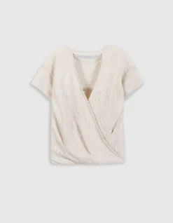Tee-shirt doré maille ajourée cache-coeur dos Femme