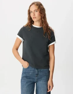Tee-shirt gris décor strass Femme