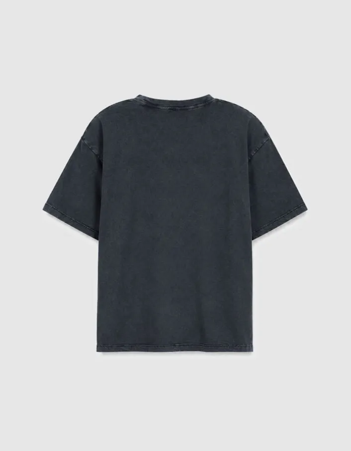 Tee-shirt gris print immeubles et messages Femme