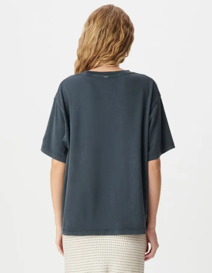 Tee-shirt gris print immeubles et messages Femme