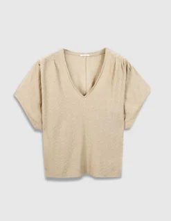 Tee-shirt loose doré tricot lurex fantaisie Femme