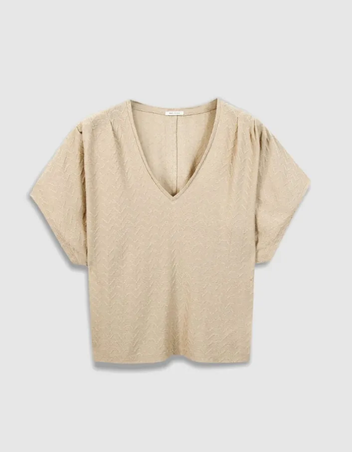 Tee-shirt loose doré tricot lurex fantaisie Femme