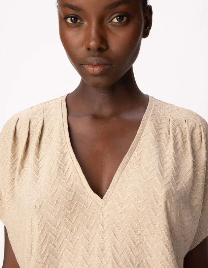 Tee-shirt loose doré tricot lurex fantaisie Femme