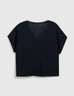 Tee-shirt loose marine imprimé léopard Femme