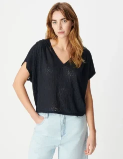 Tee-shirt loose marine imprimé léopard Femme