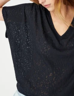 Tee-shirt loose marine imprimé léopard Femme