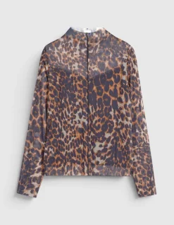 Tee-shirt marron résille motif léopard Femme