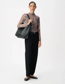 Tee-shirt marron résille motif léopard Femme
