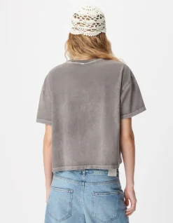 Tee-shirt oversize gris délavé visuel aigle Femme