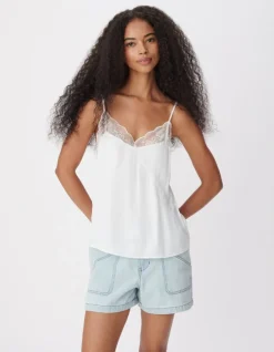 Top caraco fines bretelles blanc dentelle Femme