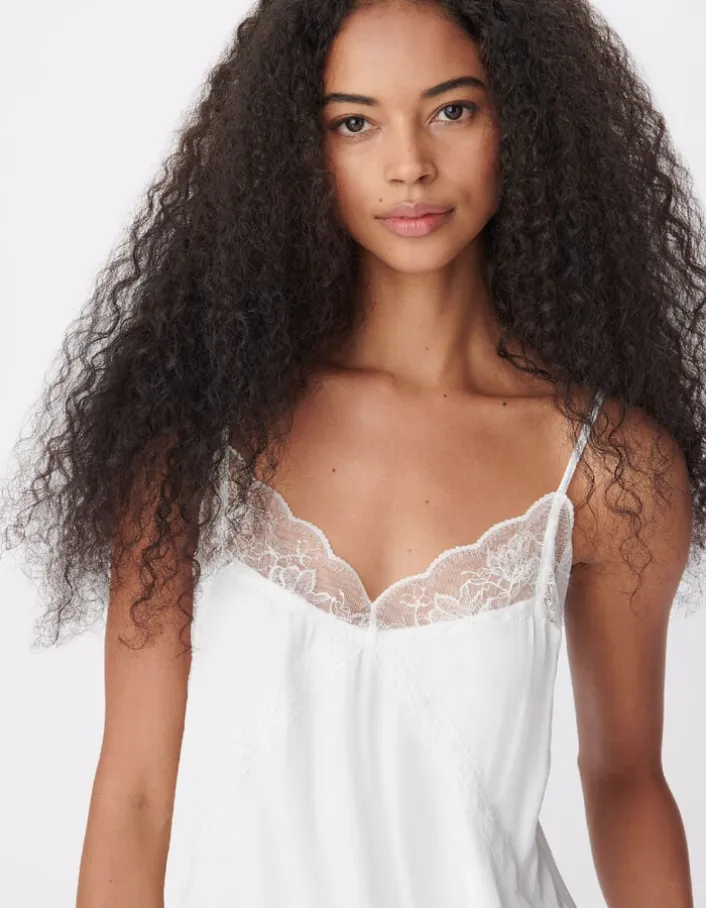 Top caraco fines bretelles blanc dentelle Femme
