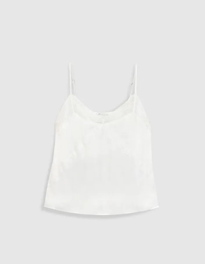 Top caraco fines bretelles blanc dentelle Femme