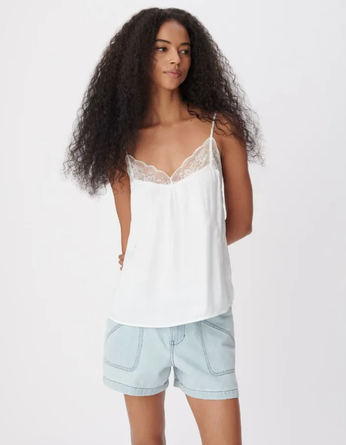 Top caraco fines bretelles blanc dentelle Femme