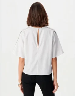 Top fluide écru dentelle manches Femme