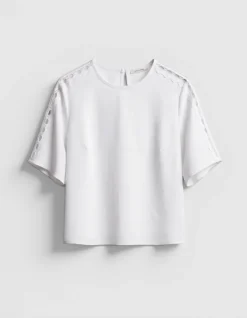 Top fluide écru dentelle manches Femme