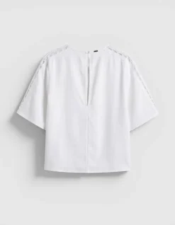 Top fluide écru dentelle manches Femme