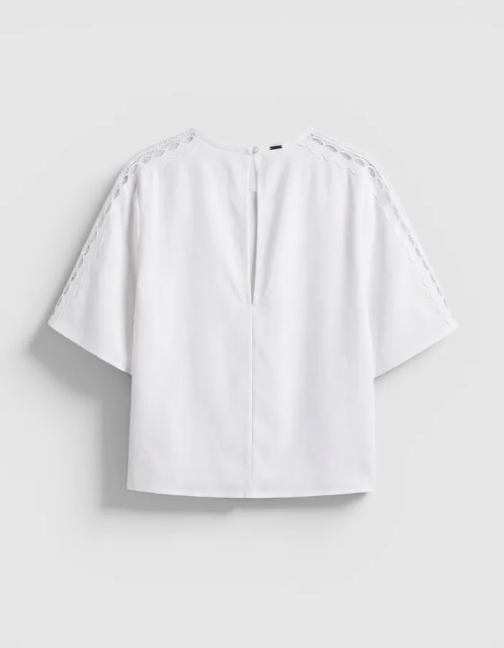 Top fluide écru dentelle manches Femme