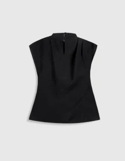 Top noir col montant effet bénitier Femme