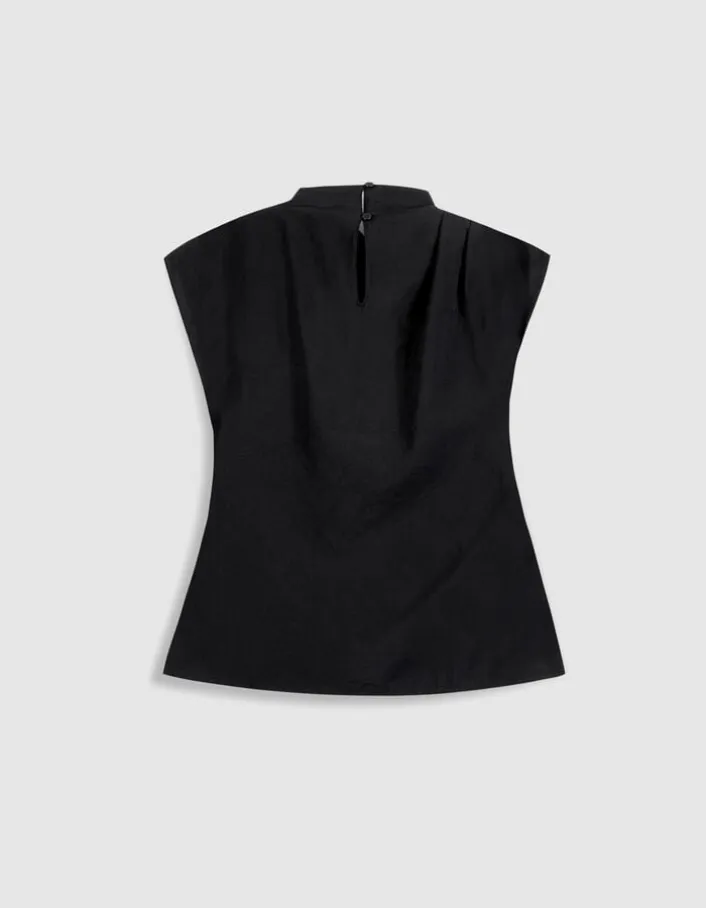 Top noir col montant effet bénitier Femme