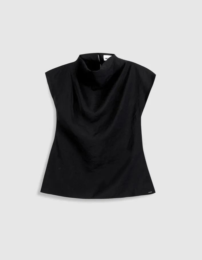 Top noir col montant effet bénitier Femme