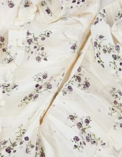 Top sans manches écru imprimé fleurs détail volant Femme