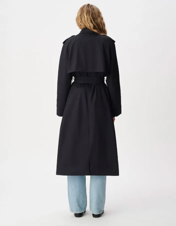 Trench long marine boutonnage croisé Léa Femme