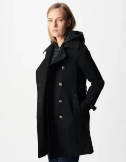 Trench noir capuche nylon amovible Femme
