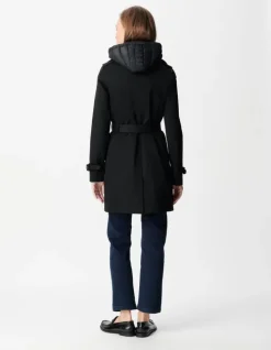 Trench noir capuche nylon amovible Femme