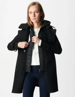 Trench noir capuche nylon amovible Femme