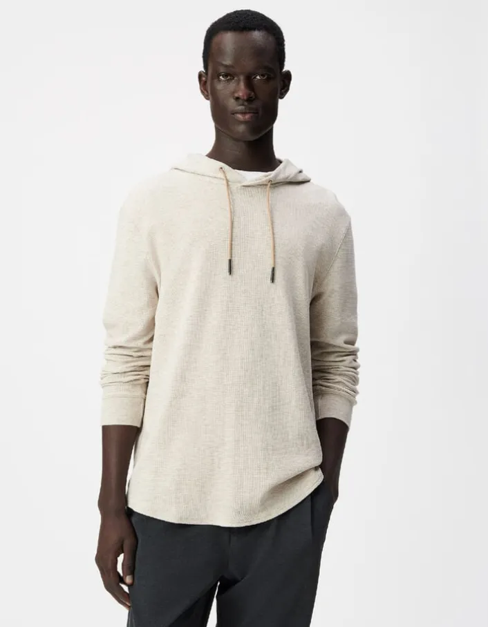 T-shirt à capuche beige maille relief Homme