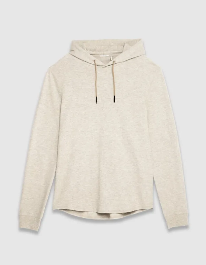 T-shirt à capuche beige maille relief Homme